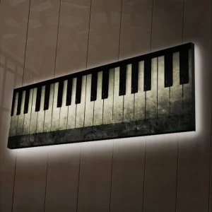 Canvastavla med LED-belysning 30x90 cm - Pianotangenter i en stilren design Svart / Grå / Vit - Inredning Outlet