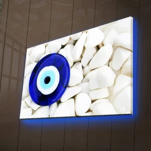 Lågt pris Canvastavla med LED-belysning 45x70 cm - Blå öga mot en bakgrund av vita stenar Blå / Vit - Inredning