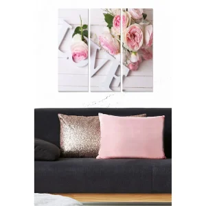 Säker betalning Canvastavla i trä 3-delar 50x70 cm - Blommor i rosa nyanser med inslag av vita detaljer - Inredning & dekor