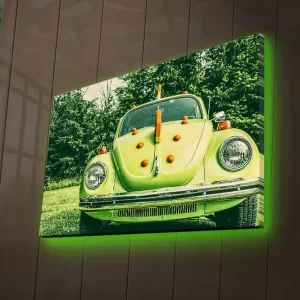 Rea Canvastavla med LED-belysning 45x70 cm - Grön Volkswagen-bubbla med dekorativa detaljer Grön / Orange / Silver - Inredning