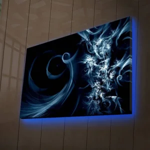 Säker betalning Canvastavla med LED-belysning 45x70 cm - Abstrakt komposition med svarta och blåa svirls Mörkblå / Ljusblå / Svart - Inredning