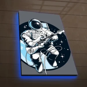Canvastavla med LED-belysning 70x45 cm - Astronaut som spelar gitarr i rymden Blå / Svart / Vit - Inredning Handla nu