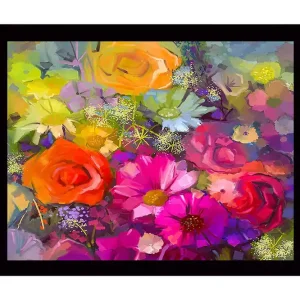 Snabb leverans Inramad Canvastavla i trä - 41x56 cm - Färgrik bukett av blommor - Inredning & dekor