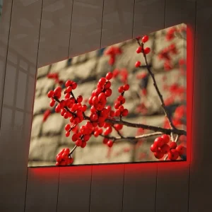 Canvastavla med LED-belysning 45x70 cm - Röd bärklase på en gren Röd / Brun / Beige - Inredning Säker betalning