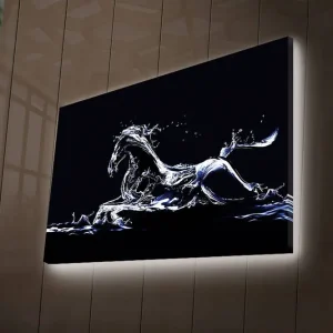 Canvastavla med LED-belysning 45x70 cm - Vattenhäst i dynamisk rörelse Blå / Vit / Svart - Inredning Populärt val