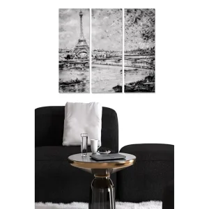 Canvastavla i trä 3-delar 50x70 cm - Silhuett av Eiffeltornet vid Seinefloden i Paris - Inredning & dekor Utförsäljning