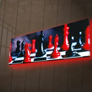 Canvastavla med LED-belysning 30x90 cm - Schackbräde med röda och svarta pjäser Röd / Svart - Inredning Kampanj