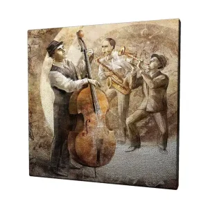 Canvastavla 45x45 cm - Tre musiker som spelar jazz med kontrabas, saxofon och trumpet - Inredning & dekor Billig