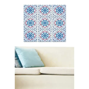 risnedsättning Canvastavla i trä 3-delar 50x70 cm - Mönstrad panel med blå och röda ornament - Inredning & dekor