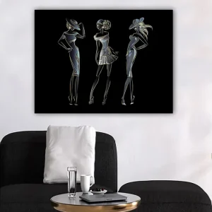Säker betalning Canvastavla 70x100 cm - Silhuetter av tre eleganta kvinnor i modekläder - Inredning & dekor