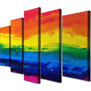 Fynd Stor Canvastavla i 5 delar 105x70 cm - Färgglad regnbåge i abstrakt stil Röd / Gul / Blå - Inredning