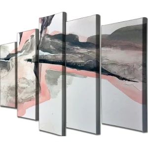 Stor Canvastavla i 5 delar 105x70 cm - Abstrakt landskap med mjuka former och dämpade färger Grå / Rosa / Svart - Inredning Premium