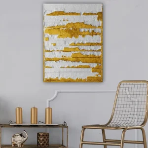 Canvastavla 70x100 cm - Abstrakt konstverk med guld- och vitfärgade linjer som skapar en dynamisk textur - Inredning & dekor Endast idag
