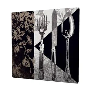 Canvastavla 45x45 cm - Stiliserad komposition av bestick och blommor - Inredning & dekor Beställ idag