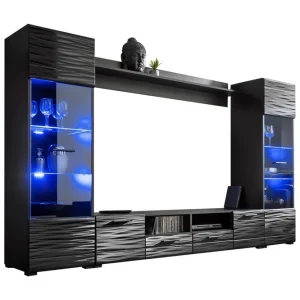 Concept 55 Apryl Modern TV Mediamöbel med Vitrinskåp och LED-belysning Svart / Trä / Glas - Möbler Expressleverans