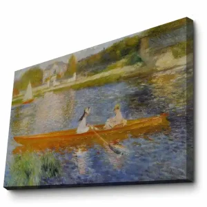 Canvastavla 70x100 cm - Två kvinnor som paddlar i en båt på en spegelblanka sjö - Inredning & dekor Kampanjpris