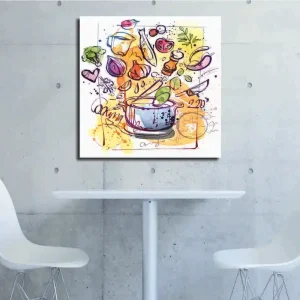 Canvastavla 45x45 cm - Färgglad komposition med köksredskap och grönsaker - Inredning & dekor Expressleverans