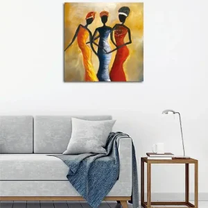 Canvastavla 45x45 cm - Tre stiliserade kvinnor i färgglada klänningar - Inredning & dekor Kampanj