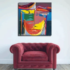 Canvastavla 45x45 cm - Abstrakt ansikte med starka färger och geometriska former - Inredning & dekor Kampanj