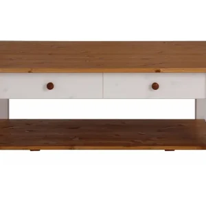 Loft24 Evonne Soffbord 100 cm med Förvaring 2 Lådor + Hylla Vit/Brun - Möbler Extra rabatt