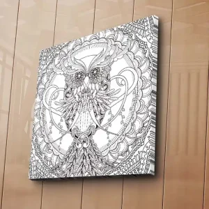 Canvastavla 45x45 cm - Detaljerad svartvit uggla med intrikata mönster - Inredning & dekor Begränsat erbjudande
