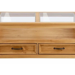 risnedsättning Loft24 Purnima Soffbord 100 cm med Förvaring 2 Lådor + Hylla Glas/Brun - Möbler