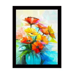 Säker betalning Inramad Canvastavla i trä - 41x56 cm - Färgrik bukett av blommor i en vas - Inredning & dekor