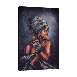 Canvastavla 70x100 cm - Kvinna med elegant huvudbonad och smycken, avbildad i profil - Inredning & dekor Premium