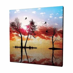 Sänkt pris Canvastavla 45x45 cm - Silhuetter av träd vid en solnedgång med reflektioner i vattnet - Inredning & dekor