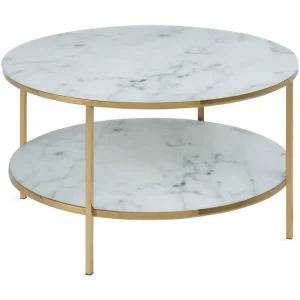 Bästa pris Epiffer Soffbord 80 cm Runt med Förvaring Hylla Marmormönste Vit/Guld - Möbler