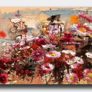 Canvastavla 70x100 cm - Färgstark komposition av blommor i olika nyanser som skapar en livfull och romantisk atmosfär - Inredning & dekor Lågt pris