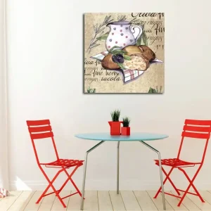 Canvastavla 45x45 cm - Stillhet med en kanna, bröd och oliver på en duk - Inredning & dekor Lägg i varukorgen