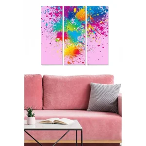 Canvastavla i trä 3-delar 50x70 cm - Färgglad abstrakt komposition med sprutande färger - Inredning & dekor Begränsad tid