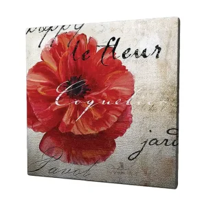 Canvastavla 45x45 cm - Röd vallmo med handskriven text i bakgrunden - Inredning & dekor Billig