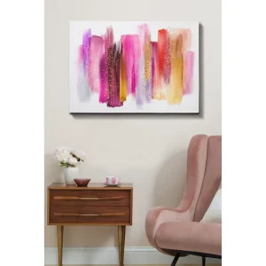 risnedsättning Canvastavla 70x100 cm - Abstrakt konst med färgglada penseldrag i rosa och guldtoner - Inredning & dekor