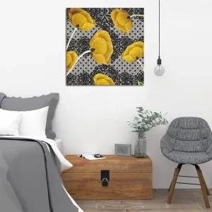 Canvastavla 45x45 cm - Gula blommor mot en svart och vit bakgrund - Inredning & dekor Begränsad tid
