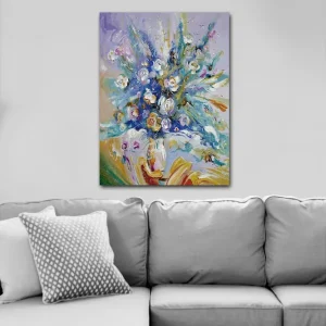 Canvastavla 70x100 cm - Färgsprakande blomsterbukett med en dynamisk komposition - Inredning & dekor Billig