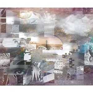 Canvastavla 70x100 cm - Abstrakt komposition med inslag av text och olika former som skapar en känsla av djup och mystik - Inredning & dekor Sista chansen
