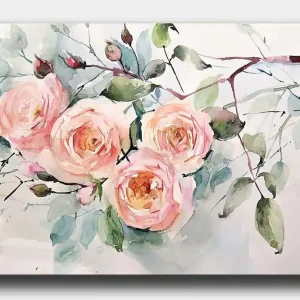 Canvastavla 70x100 cm - Vackra rosor i pastellfärger som blomstrar med grönska runtomkring - Inredning & dekor Beställ idag