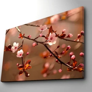Canvastavla 70x100 cm - Blommande körsbärsgrenar med rosa blommor och bruna blad - Inredning & dekor Lågt pris
