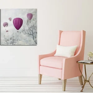 Säker betalning Canvastavla 45x45 cm - Flera lila ballonger sväva över en dimmig himmel - Inredning & dekor