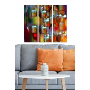 Canvastavla i trä 3-delar 50x70 cm - Färgglada hängande klockor i olika nyanser - Inredning & dekor Billig