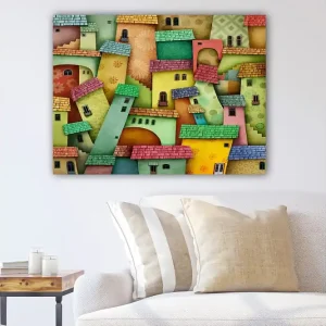 Canvastavla 70x100 cm - Färgglada hus i en fantasifull stadsbild - Inredning & dekor Populärt val