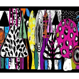 Canvastavla 70x100 cm - Färgglada svampar och abstrakta former i en lekfull komposition - Inredning & dekor Populärt val