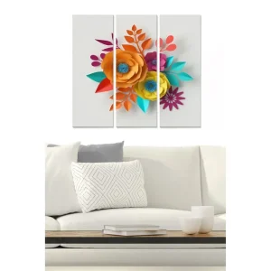 Billigare Canvastavla i trä 3-delar 50x70 cm - Färgrik bukett av pappersblommor - Inredning & dekor