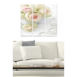 Canvastavla i trä 3-delar 50x70 cm - Ljuvlig bukett av rosa rosor i en vit skål - Inredning & dekor Erbjudandepris
