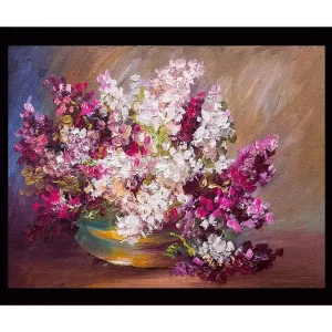 Utförsäljning Inramad Canvastavla i trä - 41x56 cm - Färgrik bukett av blommor i en skål - Inredning & dekor