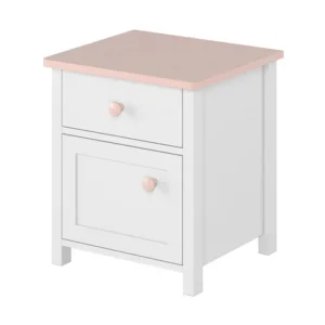 Premium Hilts Sängbord Barn 42 cm med Förvaring Låda + Skåp Vit||Pink - Möbler