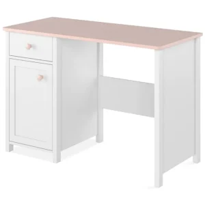 Hilts Skrivbord 110 cm med Förvaring Låda + Skåp Vit||Pink - Möbler Snabb frakt