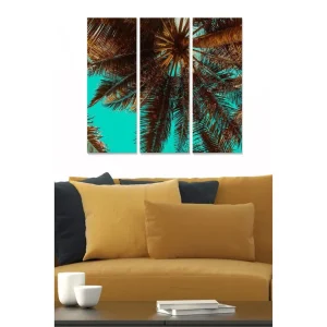 Canvastavla i trä 3-delar 50x70 cm - Palmblad under en klar himmel - Inredning & dekor Fynd